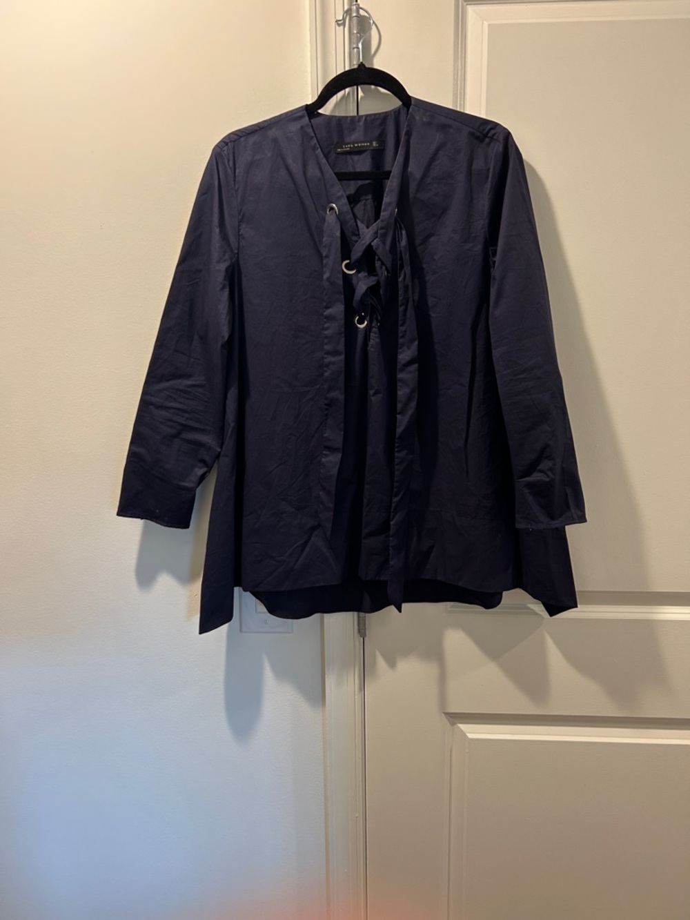 Zara Navy Lace-Up Front Blouse